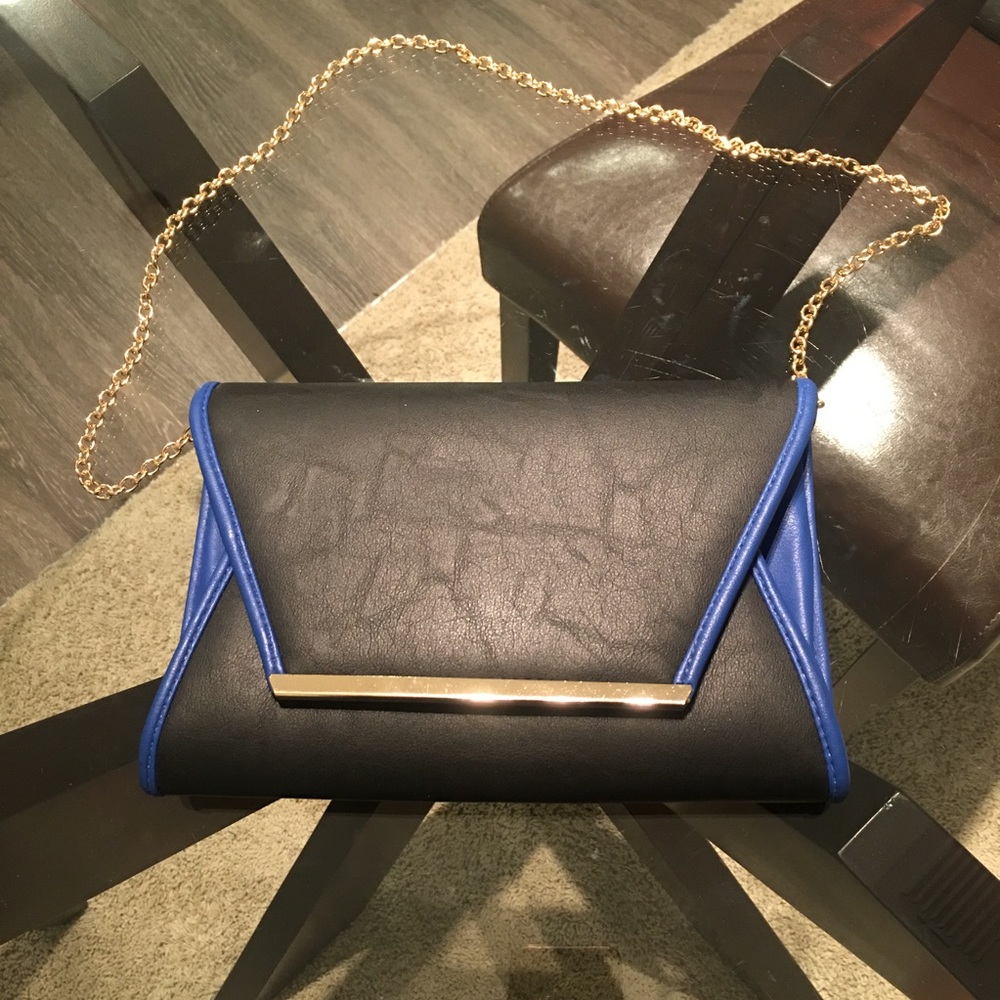 Black and Blue Faux Leather Clutch